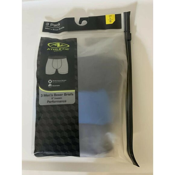 New Athletic Works Men's Boxer Briefs Sz L 3 Pack Perform Stretch 2 Navy 1 Blue‎ - Picture 1 of 4